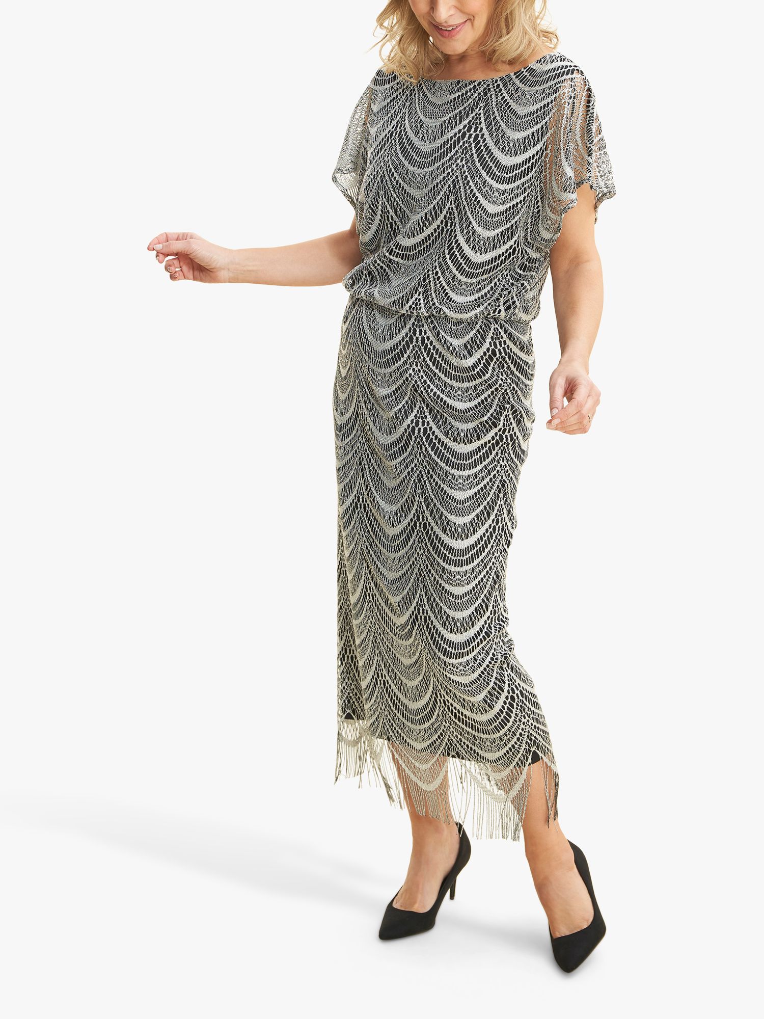 Gina Bacconi Arleen Blouson Metallic Maxi Dress Silver at John