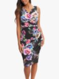 Gina Bacconi Nydia Floral Print Sheath Dress, Black/Multi