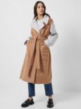 French Connection Arli Favan Wool Blend Colourblock Coat, Dove Grey Melange/Camel