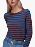 Whistles Stripe Chest Pocket Long Sleeve T-Shirt, Blue/Dark Red