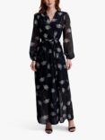 Gina Bacconi Promise Georgette Leaf Print Maxi Dress, Black