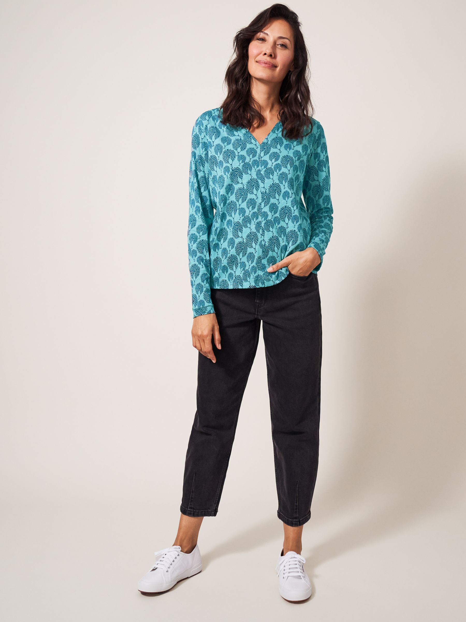 cortar Descubrimiento salami White Stuff Nelly Peacock Print Long Sleeve Top, Teal at John Lewis &  Partners
