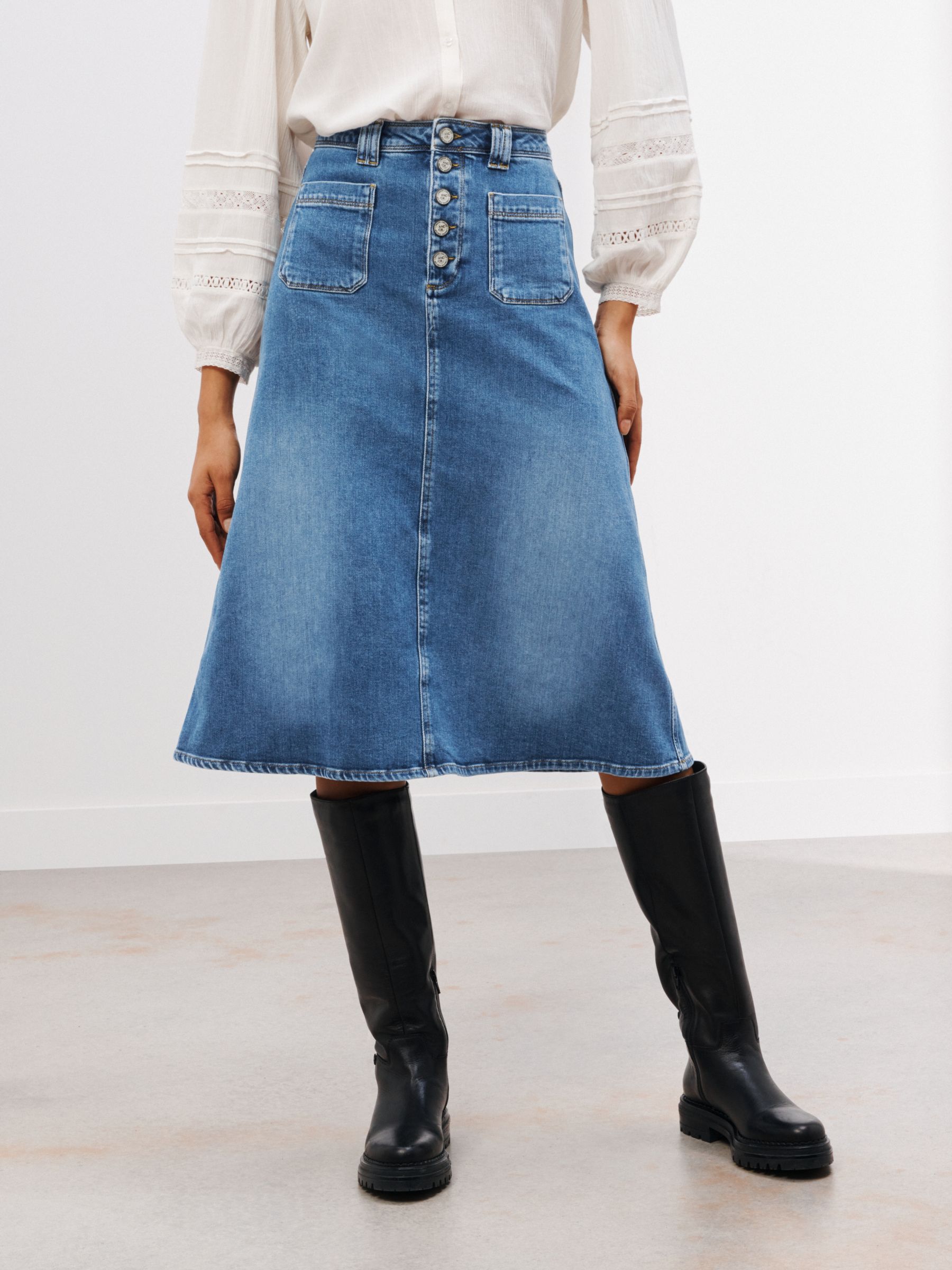AND/OR A-Line Denim Skirt, Blue at John Lewis & Partners