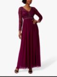 Adrianna Papell Long Sleeve Beaded Chiffon Maxi Dress, Bordeaux