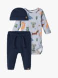 NAME IT Baby Organic Cotton, Animal Bodysuit, Hat & Joggers Set, Bijou Blue/Navy