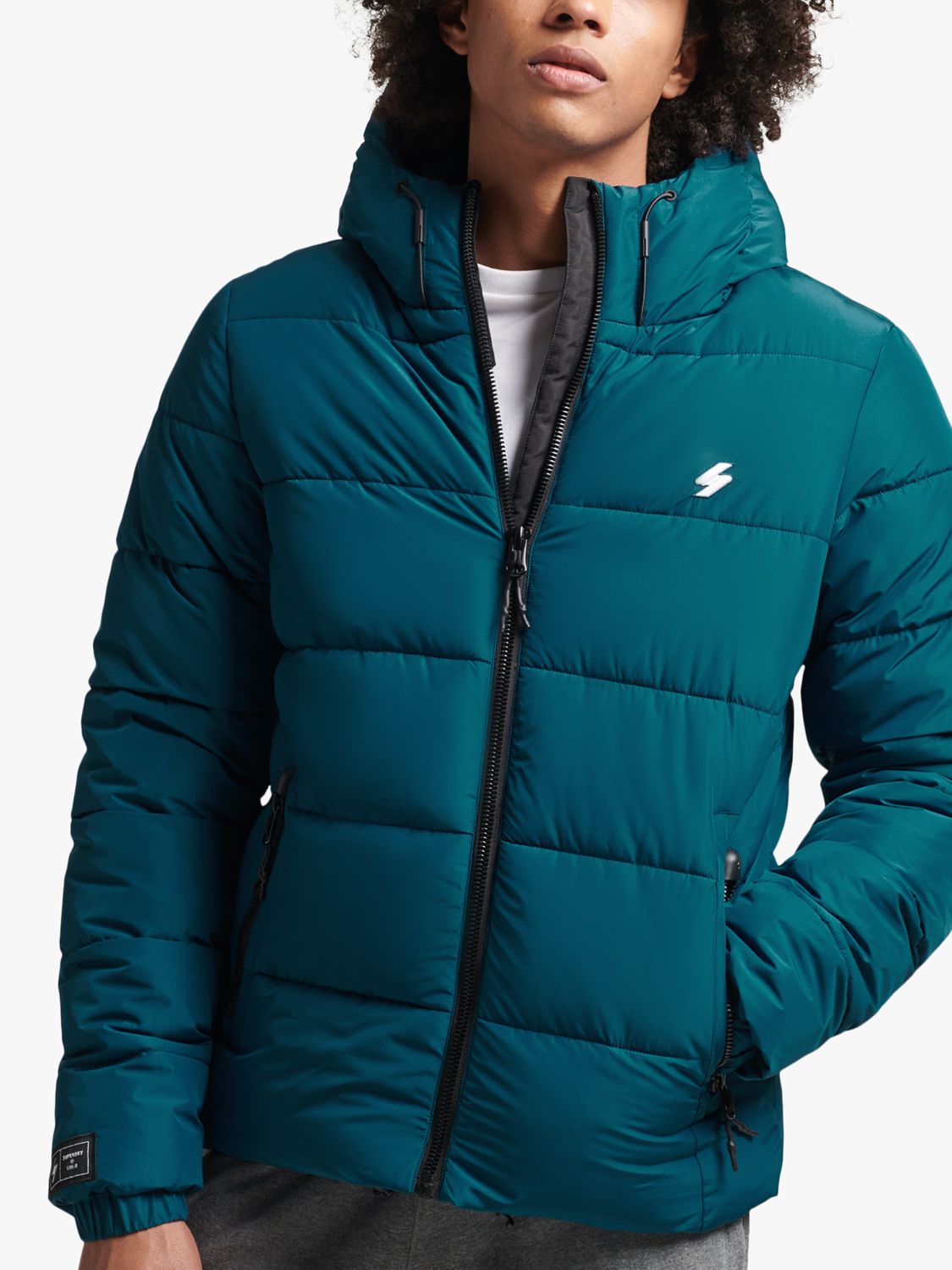 Superdry Hooded John Puffer at & Lewis Jacket, Sports Partners Sailor Blue