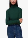 Whistles Essential Ribbed Roll Neck Top, Dark Green