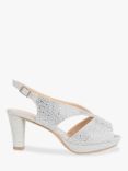 Paradox London Noella Wide Fit Glitter Mid Heel Platform Sandals, Silver