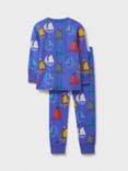 Crew Clothing Kids' Shark Print Pyjama Set, Airforce Blue