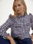 Baukjen Cambrie Organic Cotton Check Blouse, Navy