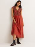 Boden Floral Print V-Neck Tulle Maxi Dress, Rocket Red