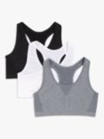 John Lewis Kids' Basic Sports Crop Top Vest, Pack of 3, White/Grey/Black
