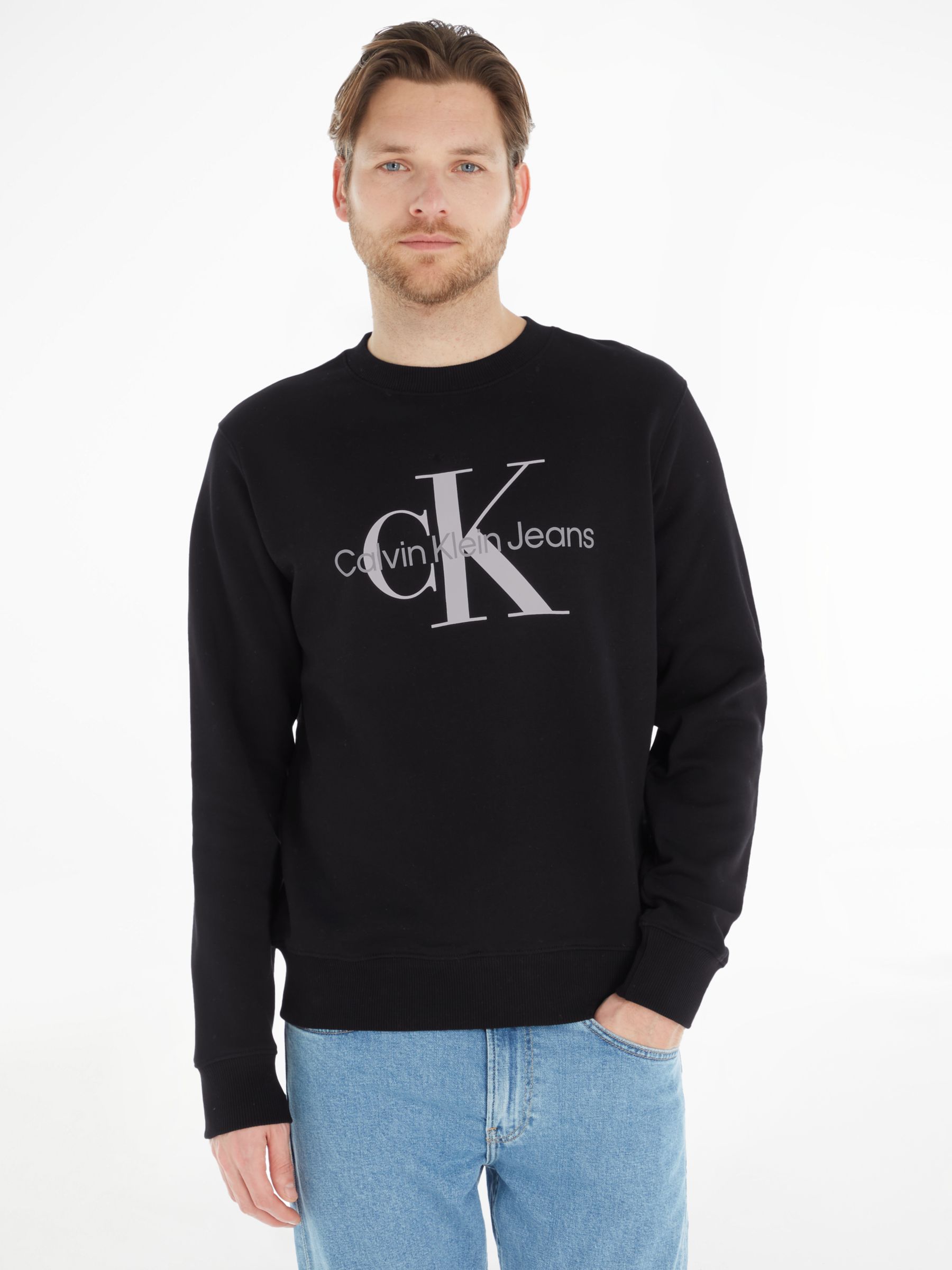 Monogram Sweatshirt, Cotton Klein Logo Jeans Core Partners Ck Black at John Calvin & Lewis