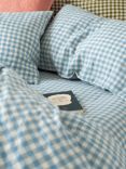 Piglet in Bed Gingham Linen Bedding, Warm Blue
