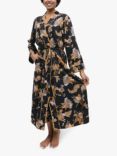 Fable & Eve Brixton Floral Print Long Dressing Gown, Black/Multi