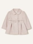 Monsoon Baby Bow Tweed Coat, Grey