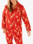 Chelsea Peers Curve Giraffe Shirt Pyjama Set, Red, Red