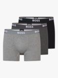 BOSS Power Cotton Logo Waistband Trunks, Pack of 3, Open Grey/Multi