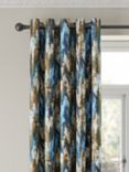 Harlequin Distortion Blue Pair Lined Eyelet Curtains, Navy/Ochre