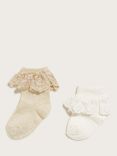 Monsoon Baby Lace Trim Socks, Set of 2, Gold