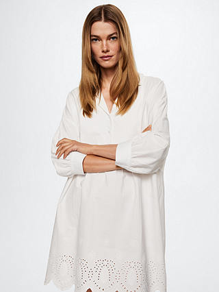 Mango Khan Swiss Embroidered Shirt Dress, White