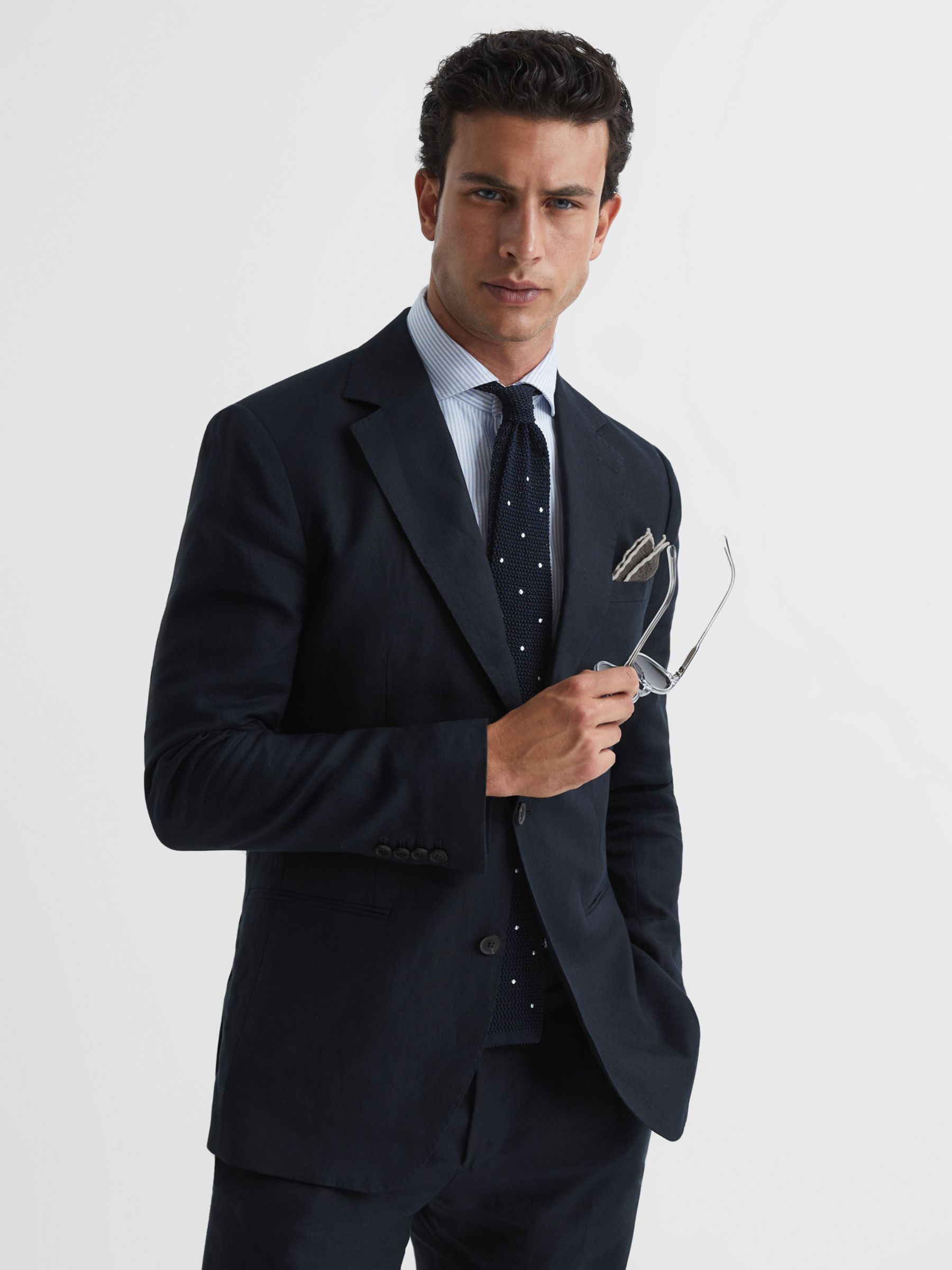 Reiss Kin Linen Single Breasted Suit Jacket, Navy at John Lewis  Partners