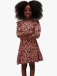 Whistles Kids' Avery Fuzzy Leopard Dress, Pink/Multi