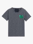 Whistles Kids' Organic Cotton Monster Embroidered Stripe T-Shirt, Navy/Multi