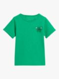 Whistles Kids' Organic Cotton Monster Embroidered T-Shirt, Green