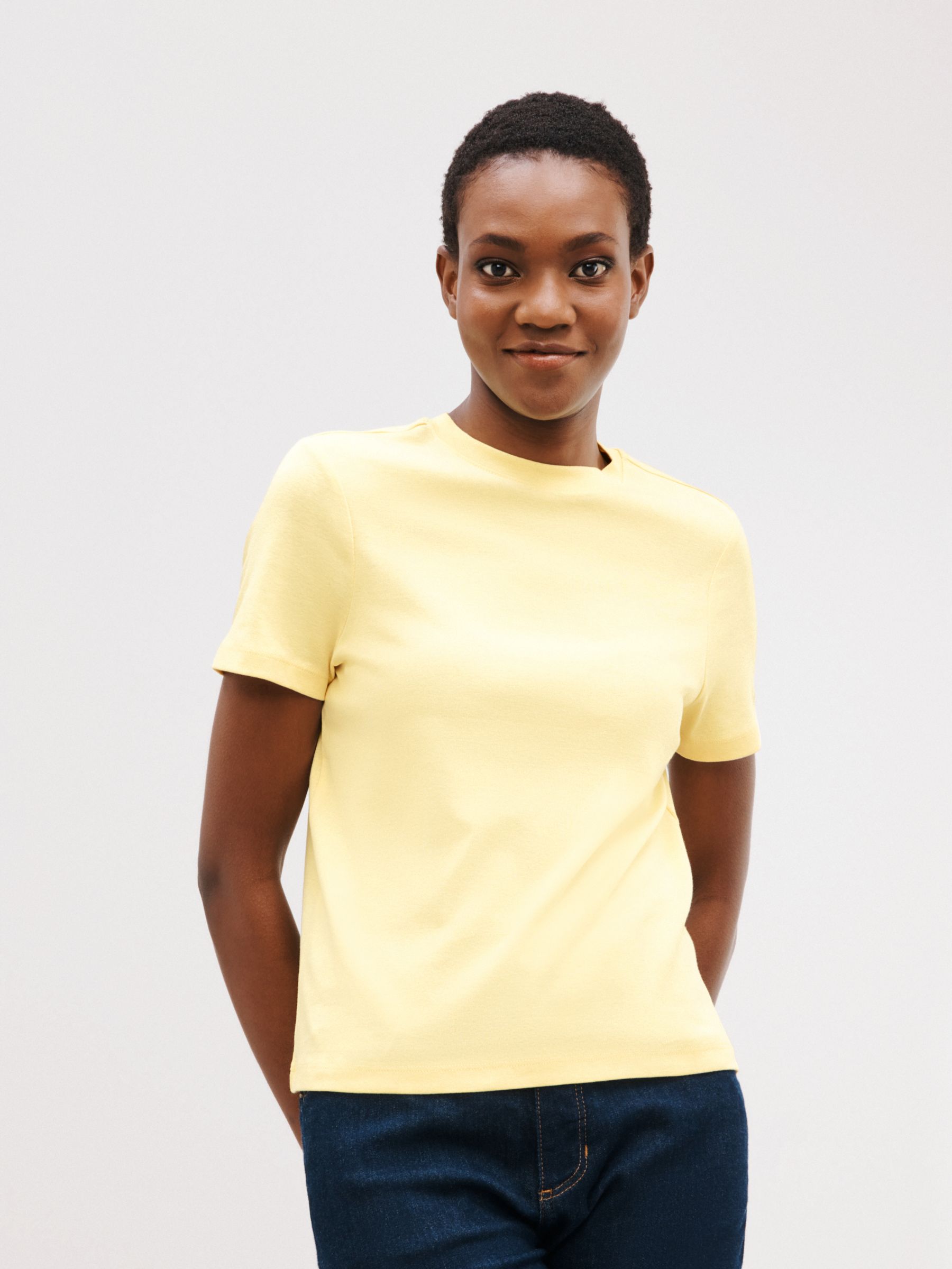 John Organic Cotton Short Sleeve Crew Neck T-Shirt, Light Yellow at Lewis & Partners
