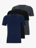 HUGO BOSS Embroidered logo Cotton T-shirt, Pack of 3, Open Blue/Multi