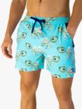 Randy Cow Turtle Print Swim Shorts with Waterproof Pocket, Blue