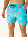 Randy Cow Flamingo Print Swim Shorts with Waterproof Pocket, Blue