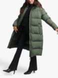 Superdry Hooded Longline Puffer Coat, Thyme