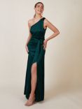 Rewritten Satin One Shoulder Bridesmaid Dress, Forest Green