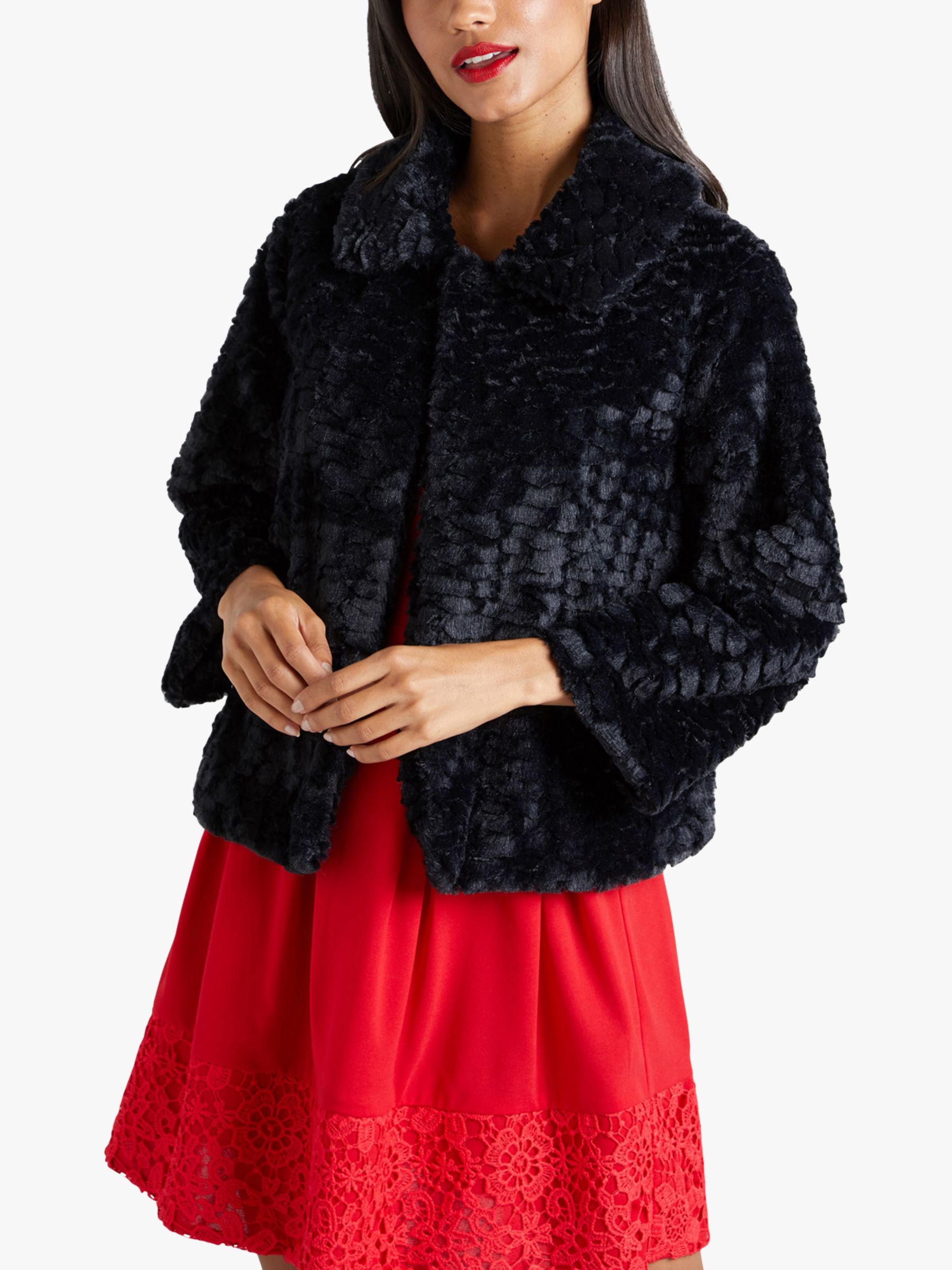 Mela London Womens Black Faux Fur Short Jacket - Size 16 UK