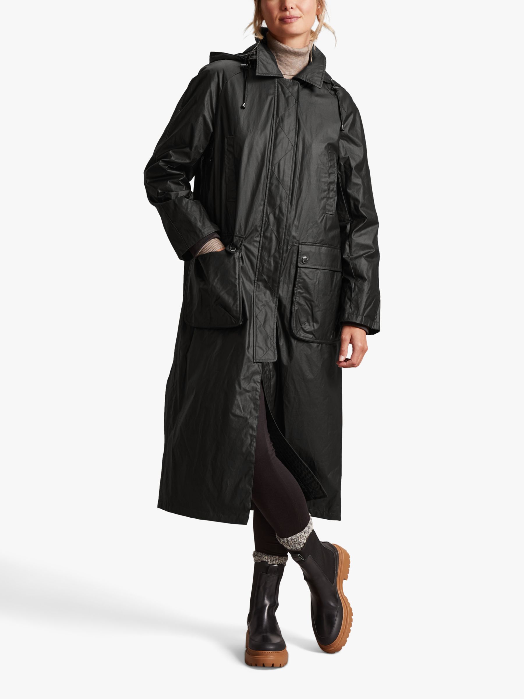 Umoderne Kro bundt Four Seasons Long Waxed Coat, Black at John Lewis & Partners