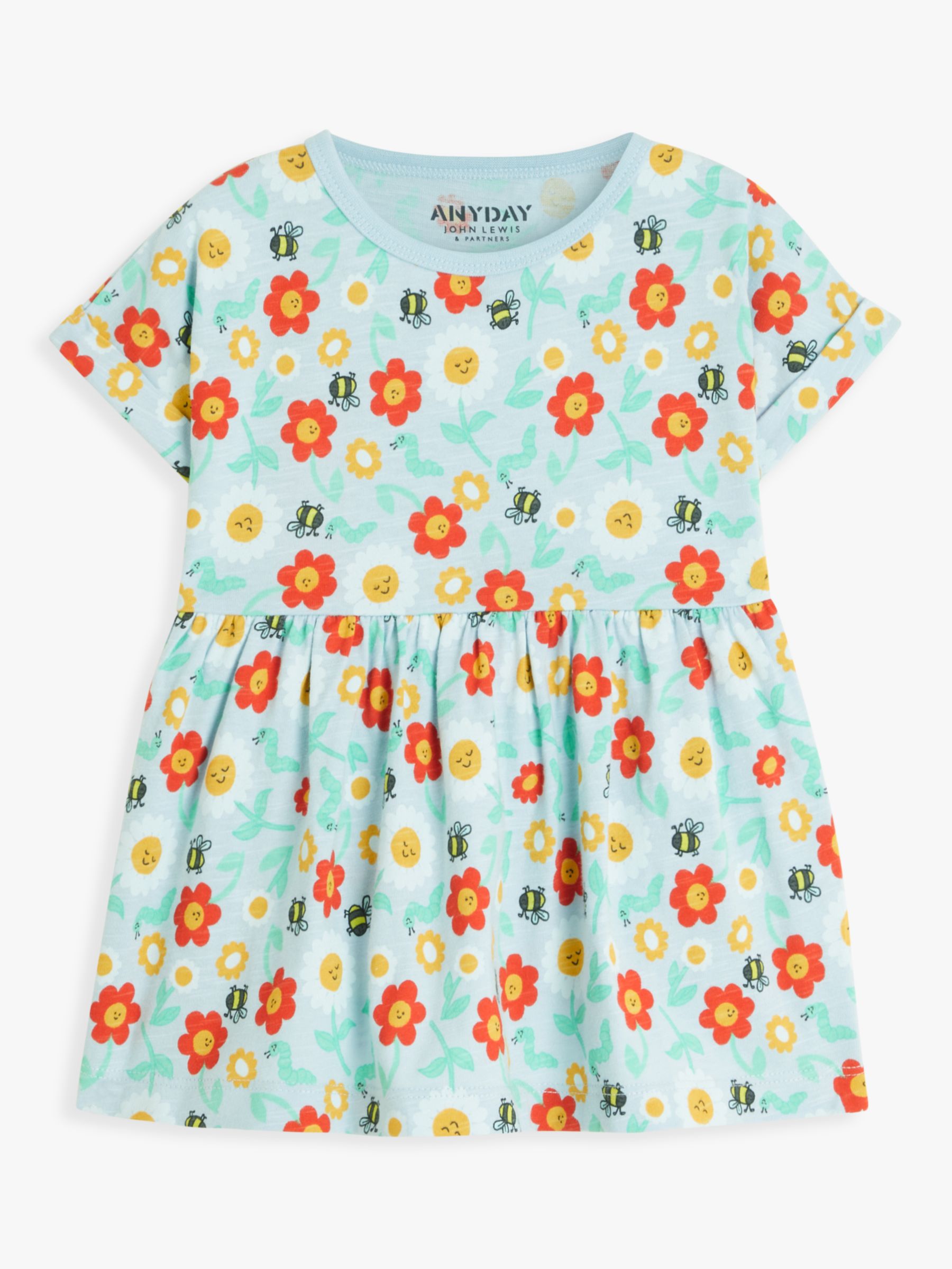 John Lewis ANYDAY Baby Floral Dress, Blue/Multi