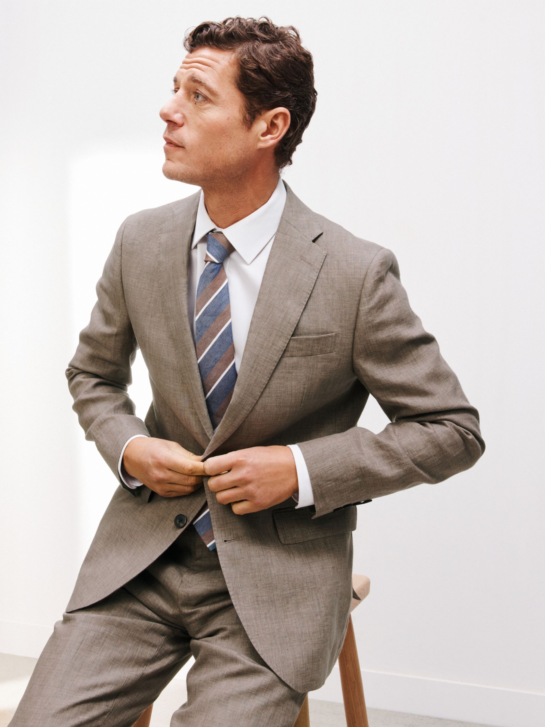 John Lewis Notch Regular Fit Linen Suit Jacket, Walnut at Lewis & Partners