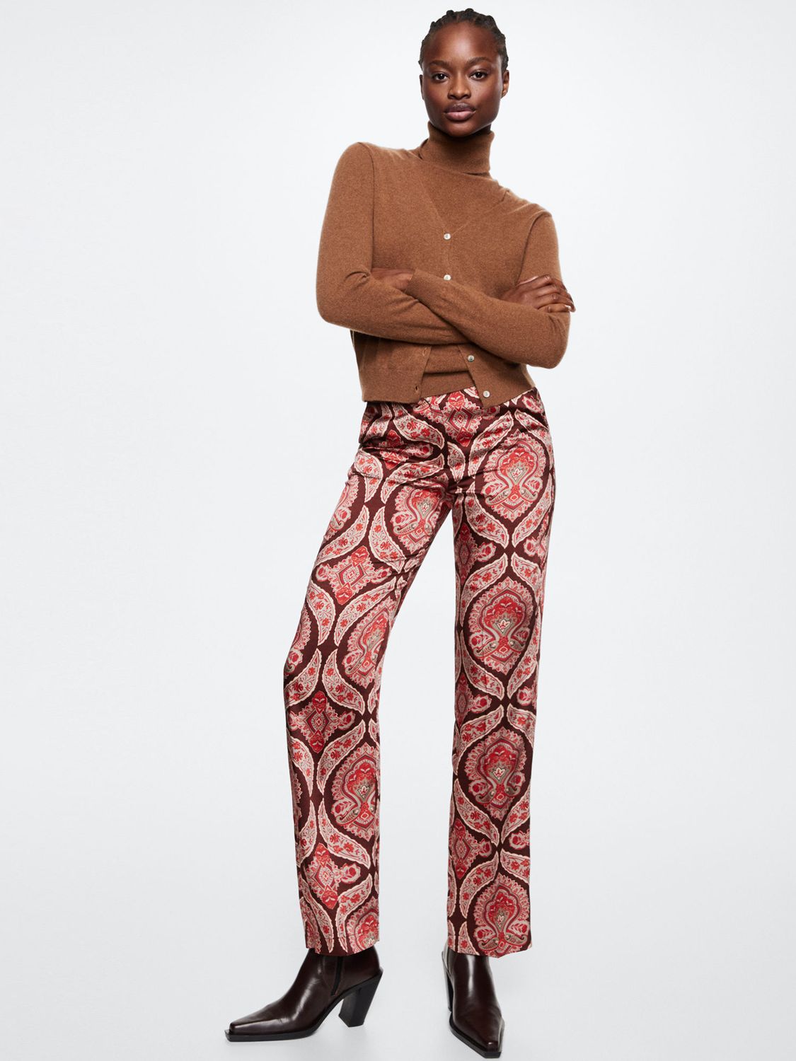 Snor Visum kedel Mango Dakota Baroque Print Satin Trousers, Red at John Lewis & Partners