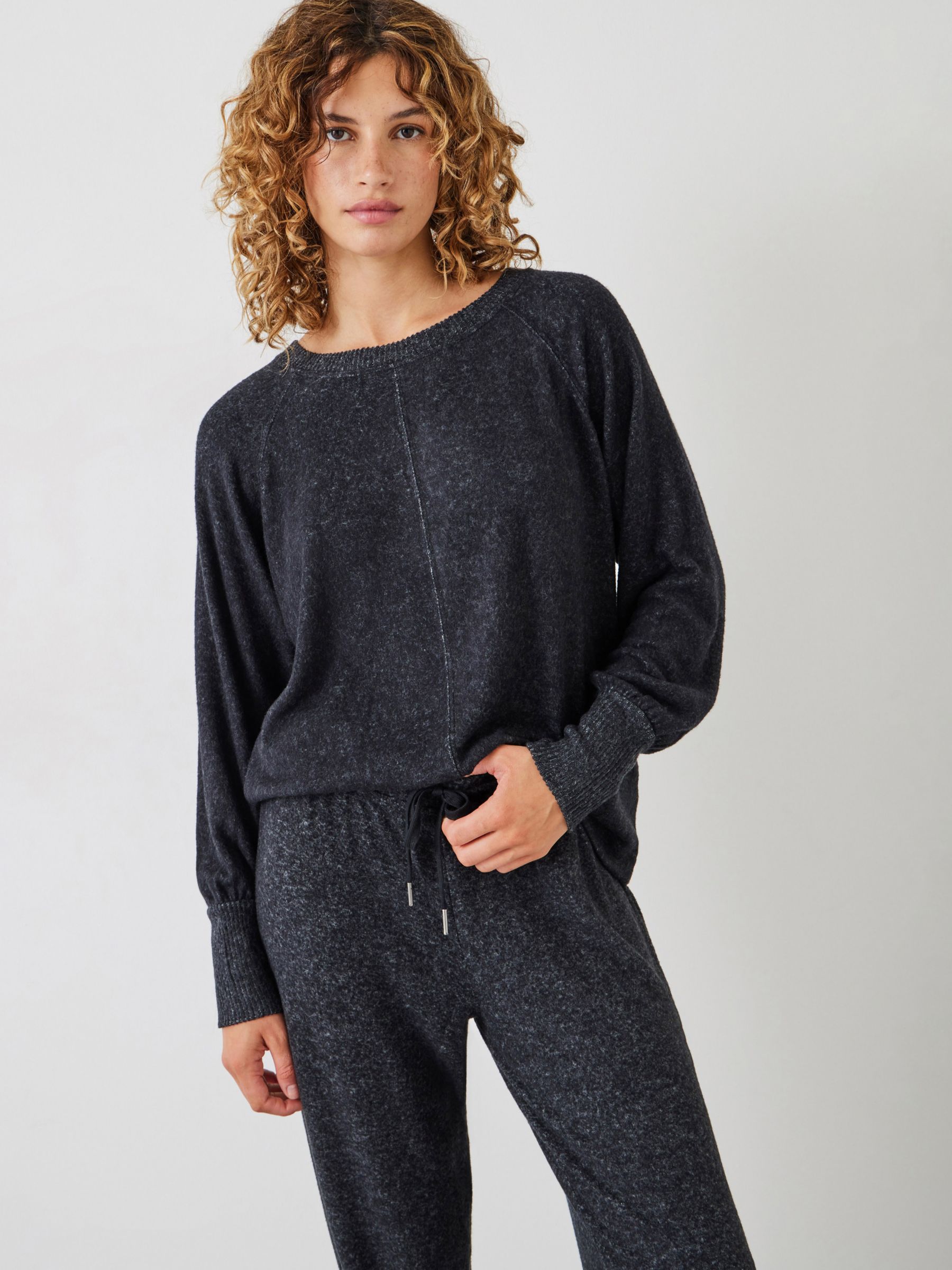 HUSH Elle Plain Raglan Sleeve Lounge Top, Charcoal Marl at John