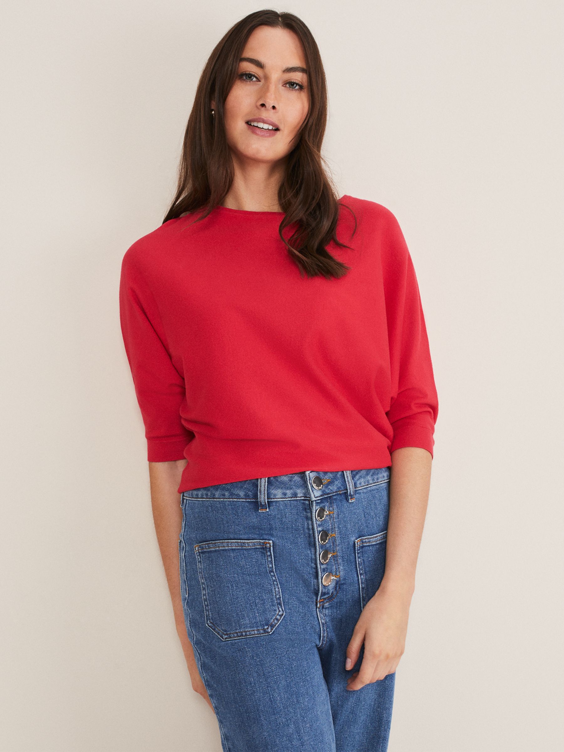 Phase Eight Cristine Batwing Fine Knit Jumper, Hot Pink
