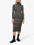 Whistles Organic Cotton Blend Stripe Midi Dress, Black/Multi