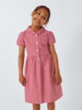 John Lewis School Belted Gingham Checked Summer Dress, Red Mid