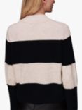 Whistles Stripe Button Neck Wool Blend Jumper, Black/Multi