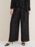 Phase Eight Florentine Sequin Wide Leg Trousers, Black