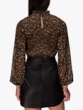 Whistles Classic Leopard Plisse Top, Black/Yellow