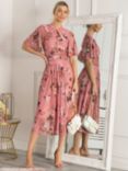 Jolie Moi Danika Keyhole Floral Mesh Midi Dress, Mauve Pink, Mauve Pink
