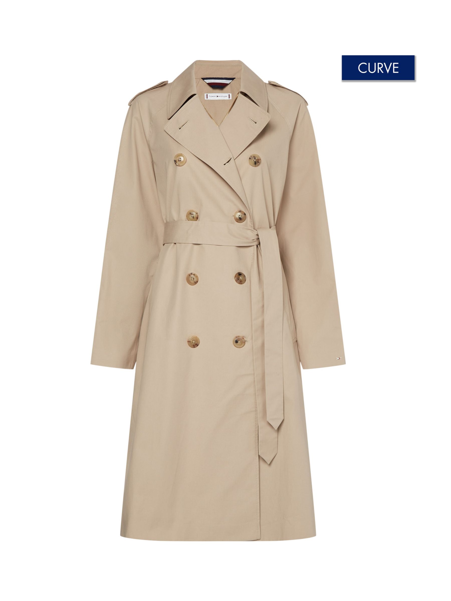 Kompliment restaurant tør Tommy Hilfiger Curve Organic Cotton Double Breasted Trench Coat, Beige at  John Lewis & Partners
