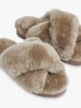 Whistles Macy Sheepskin Cross Strap Slippers, Taupe